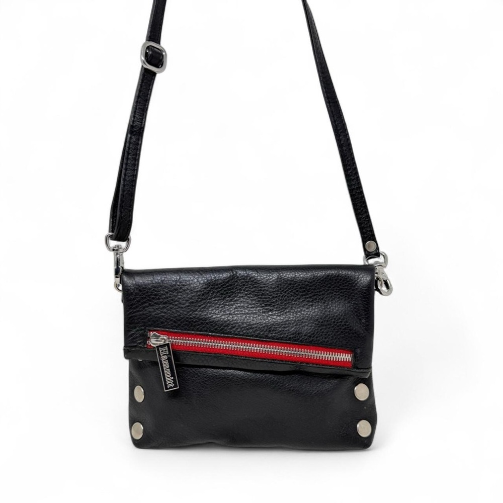 Black Leather Crossbody Bag with Red Accent